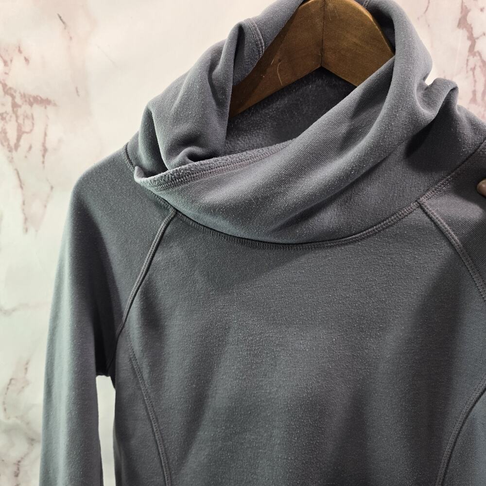 Athleta Sweatshirt Womens XS Gray Mock Cowl Fleece Pullover Wool Thumb Holes - Picture 2 of 11